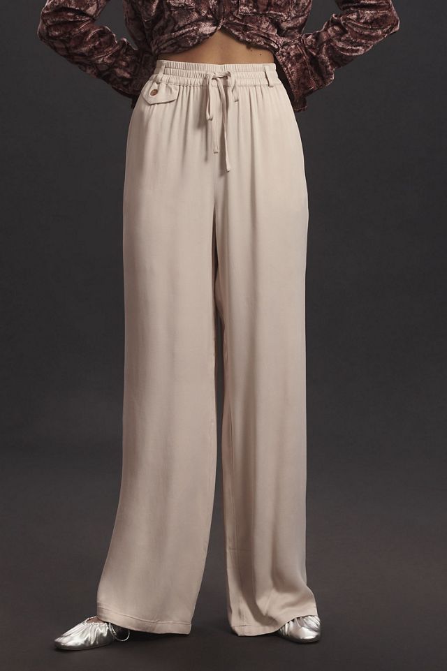 Maeve Straight-Leg Pull-On Silk Pants #1