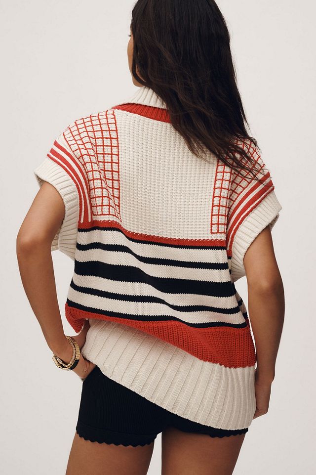Maeve Tennis V-Neck Button-Up Twofer Sweater Vest #4