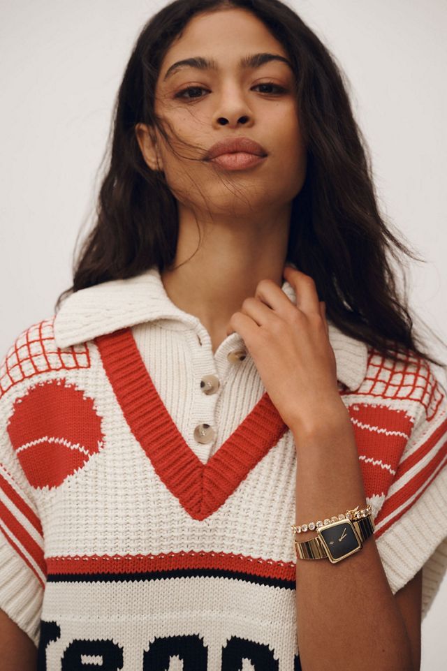 Maeve Tennis V-Neck Button-Up Twofer Sweater Vest #1
