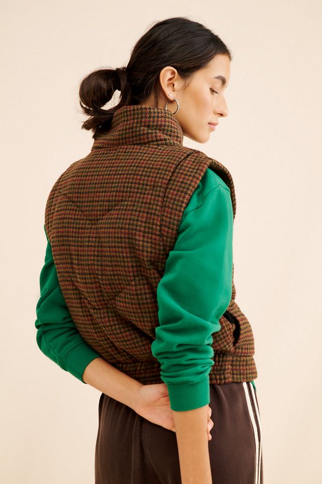 Avec Les Filles Houndstooth Front-Snap Quilted Vest #1