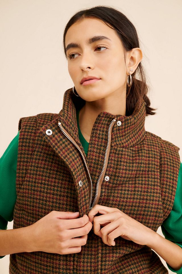 Avec Les Filles Houndstooth Front-Snap Quilted Vest #2