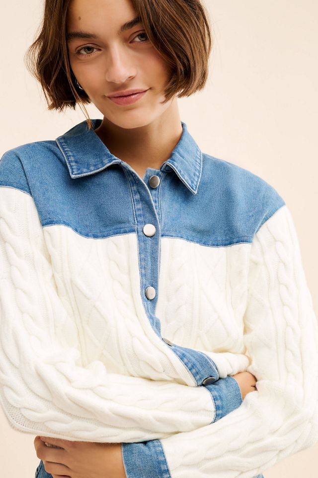 Dolan Denim Cable Mix Cardigan Sweater #3