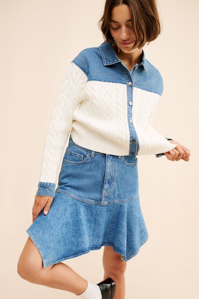 Dolan Denim Cable Mix Cardigan Sweater #4