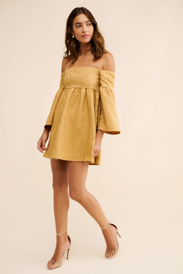 Blue Tassel Off-The-Shoulder Jacquard Babydoll Dress #2