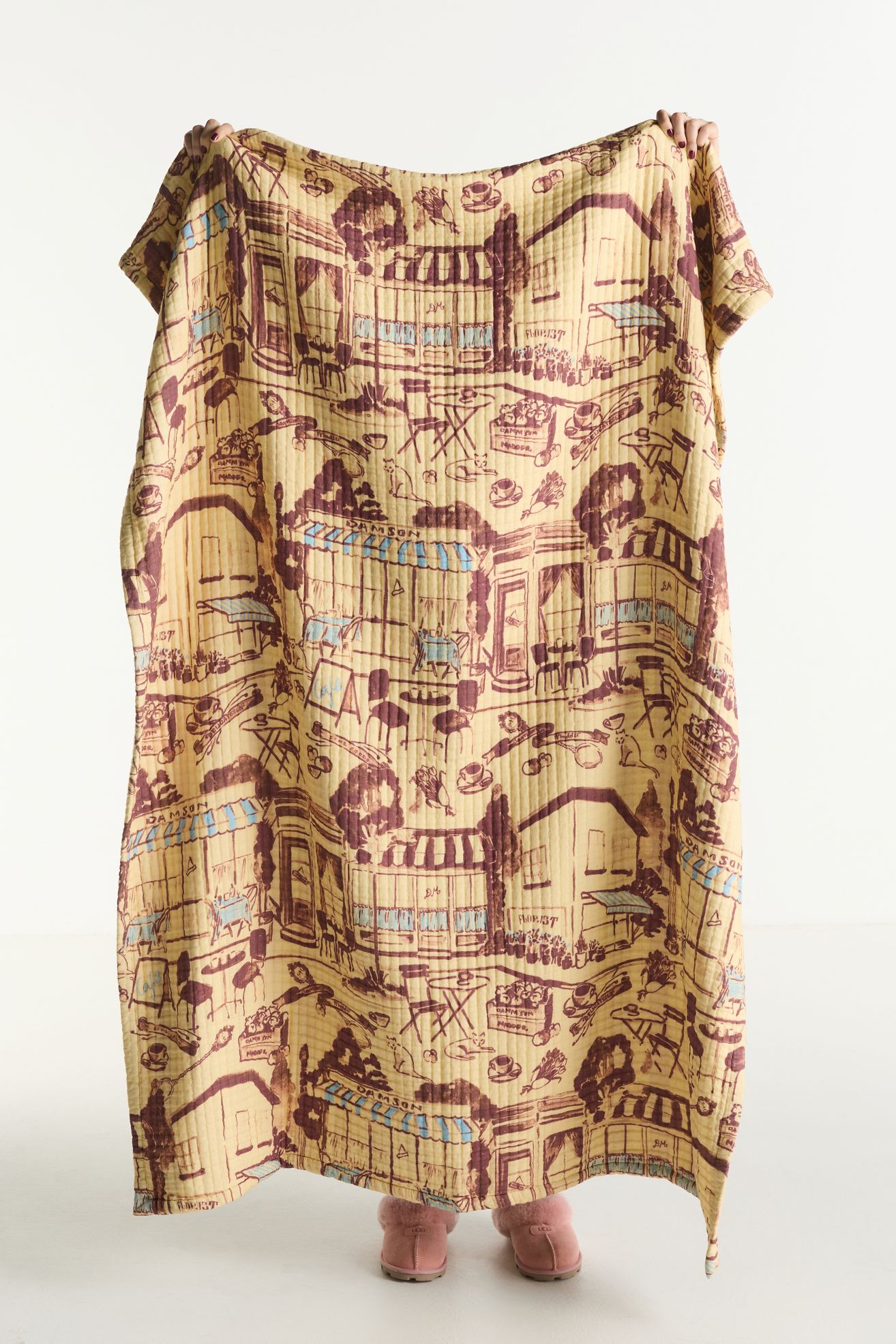 Damson Madder Cotton Printed Throw - Yellow, 50" x 70"