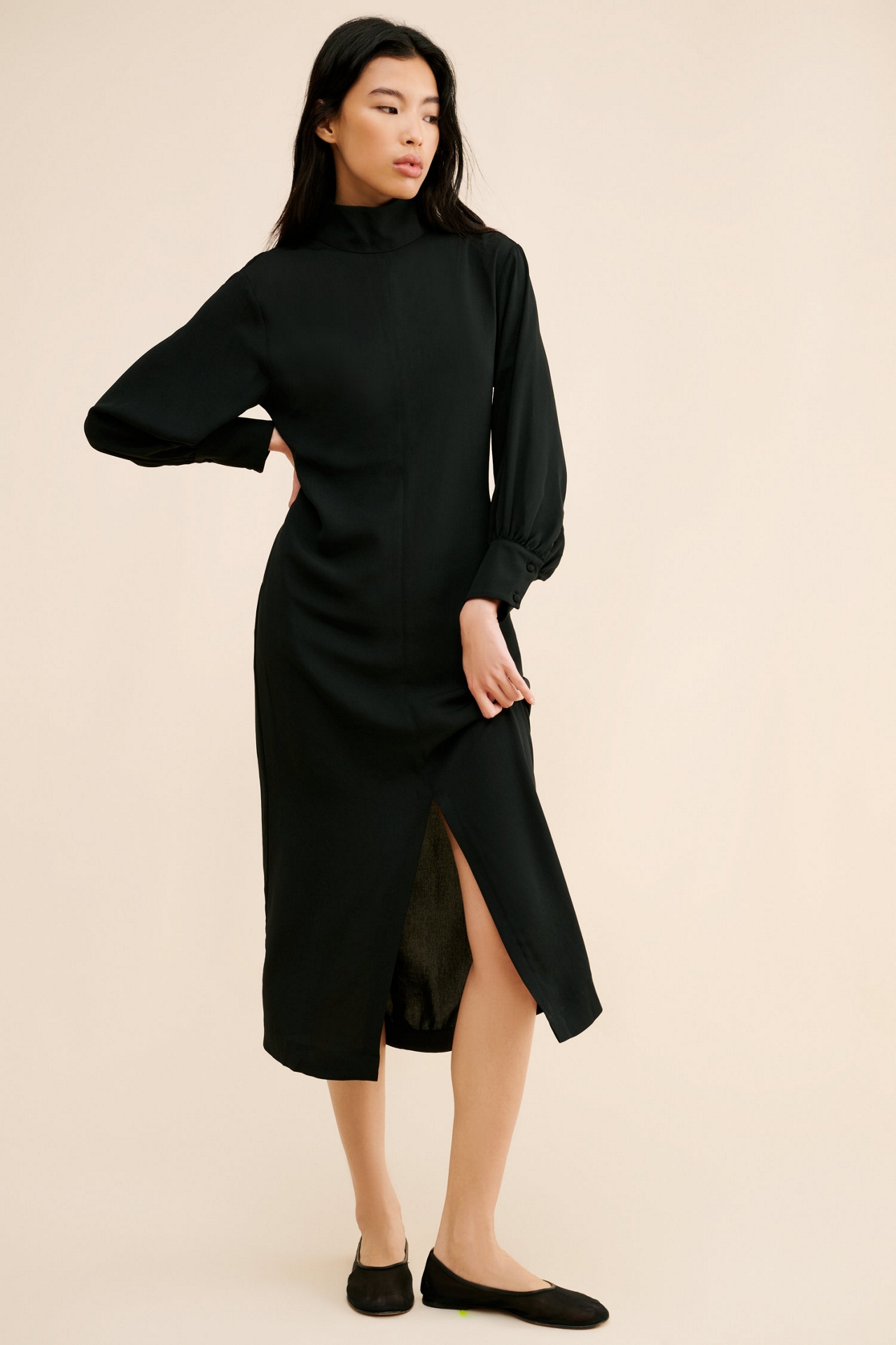 Maeve Long-Sleeve Mock-Neck Midi Dress