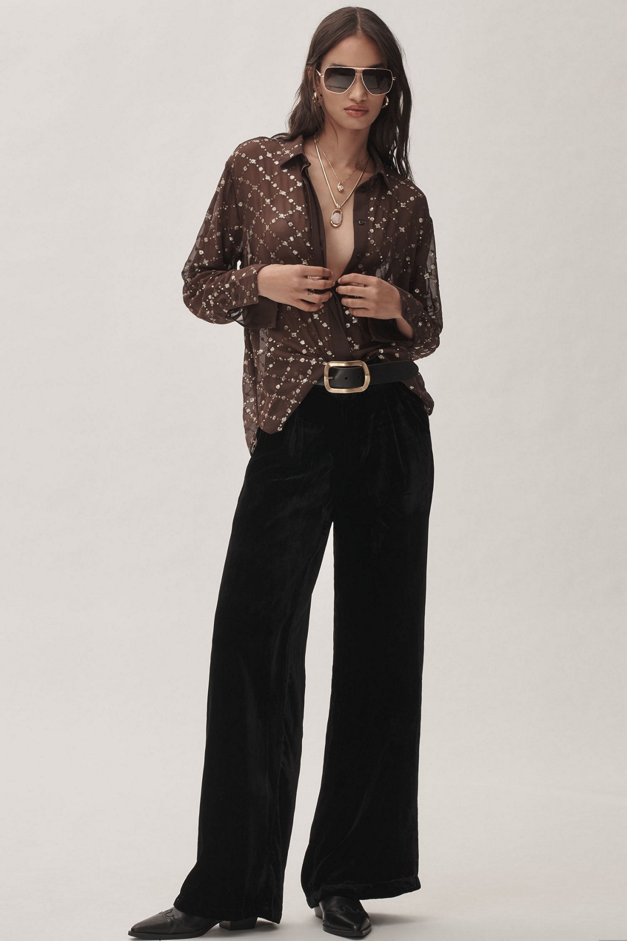 Wide-Leg Velvet Pants
