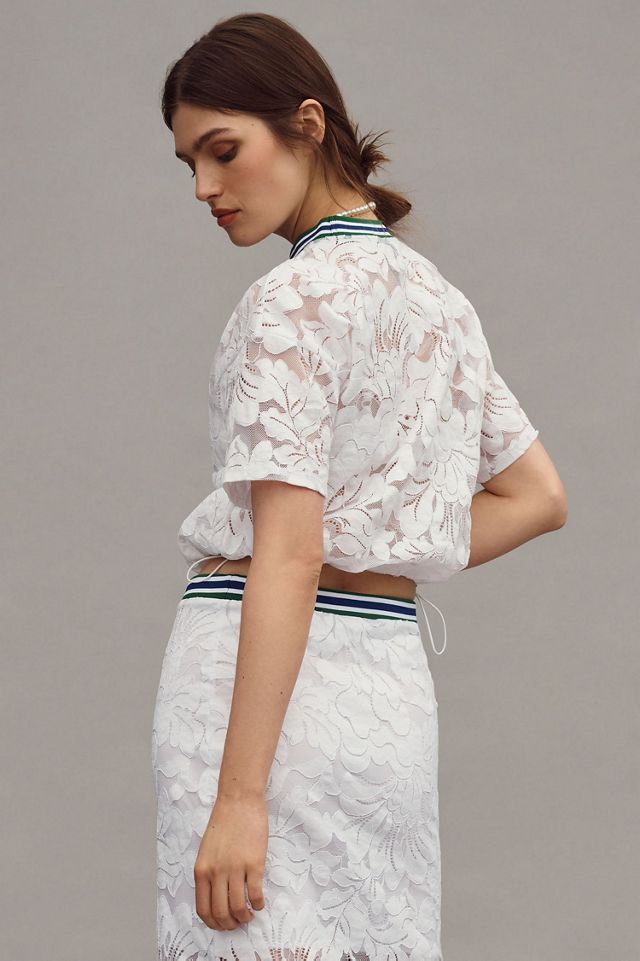 Short-Sleeve Lace Pullover Top #2