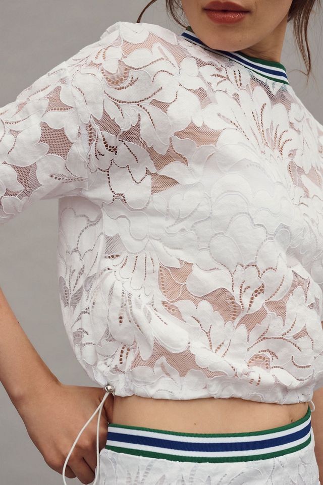 Short-Sleeve Lace Pullover Top #1