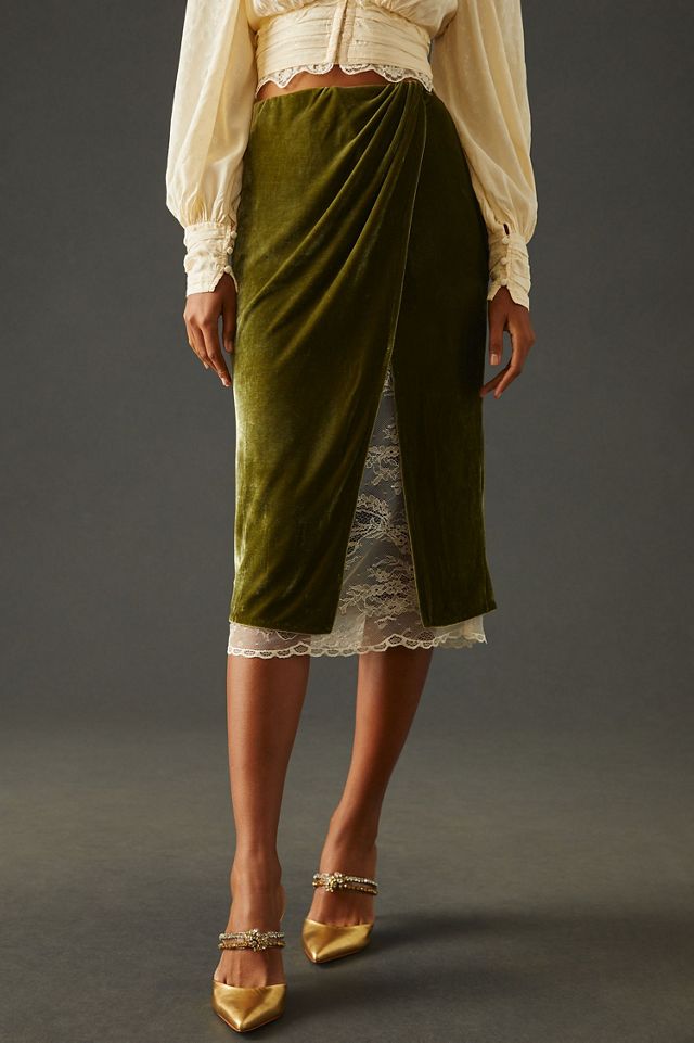 【新品】Velvet Pencil Skirt High Waist Long Pencil Skirt, Knee Length Pencil Skirts