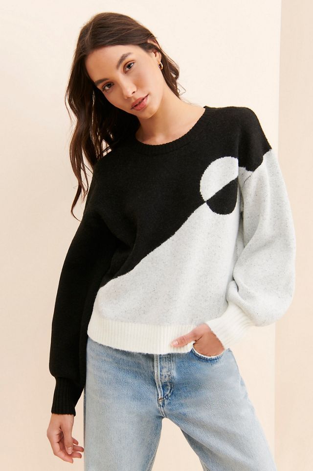 Flat White Half And Half Knit Sweater #1