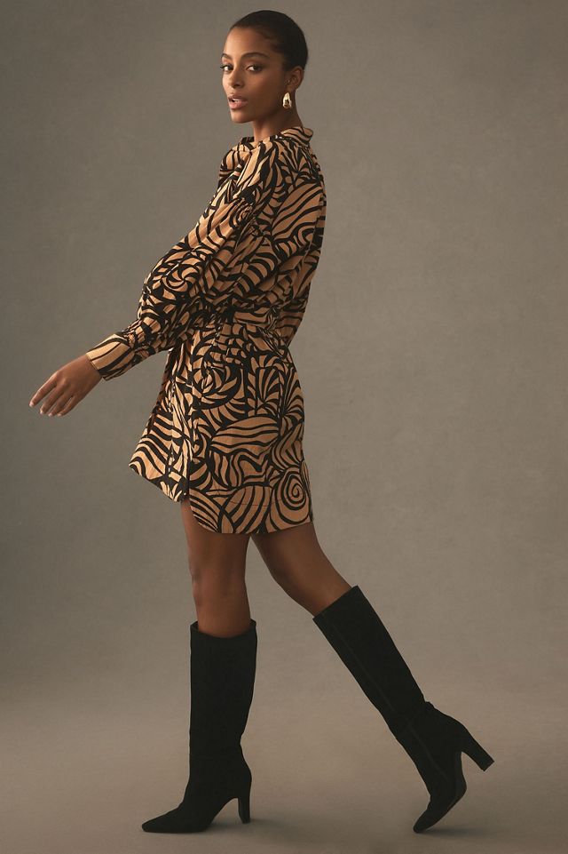 Long-Sleeve Printed Tunic Mini Dress #2