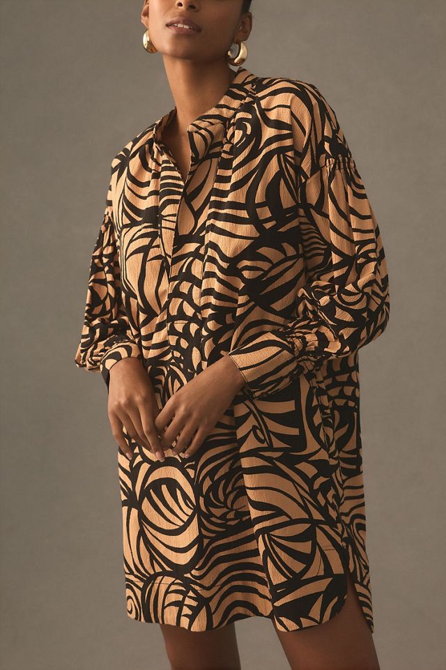 Long-Sleeve Printed Tunic Mini Dress #3