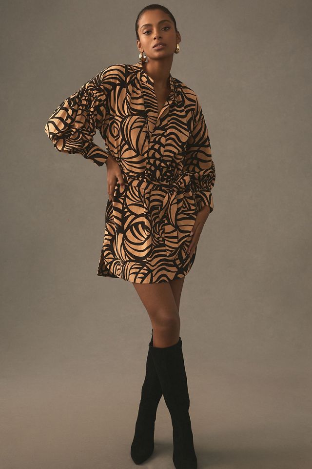 Long-Sleeve Printed Tunic Mini Dress #1