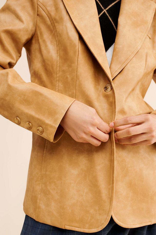 Flat White Structured Vegan Leather Blazer #3