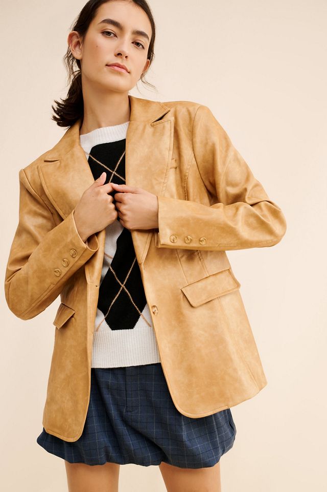 Flat White Structured Vegan Leather Blazer #1