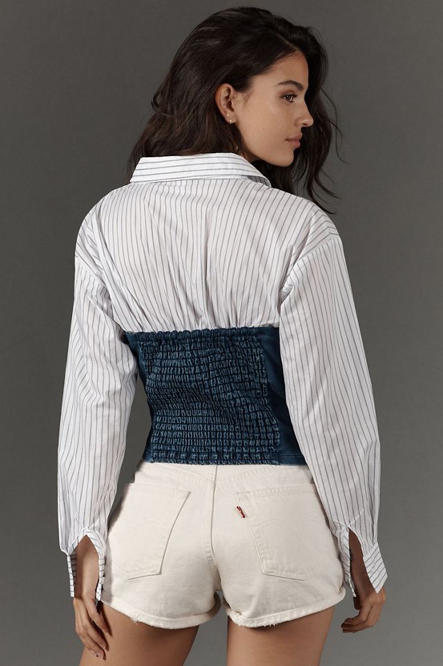 Dolan Denim-Knit Shirting Twofer Top #1