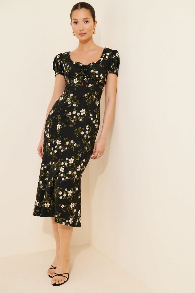 Maeve Linen Blend Puff-Sleeve Sweetheart Midi Dress #3