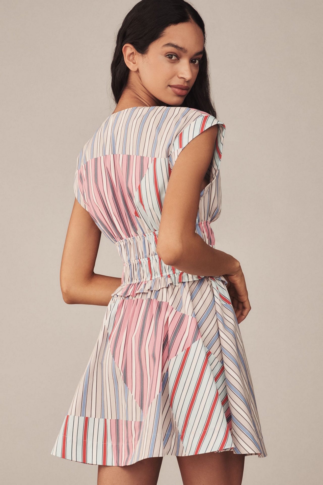 V-Neck Striped A-Line Mini Dress