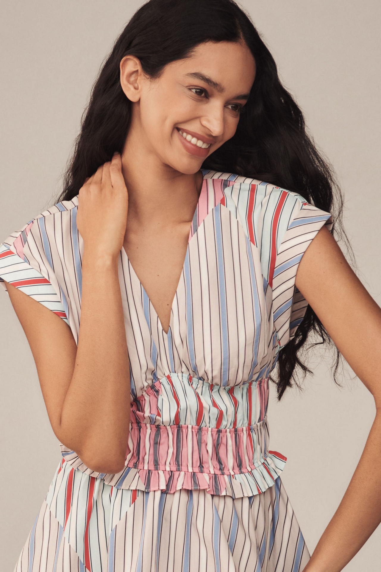 V-Neck Striped A-Line Mini Dress