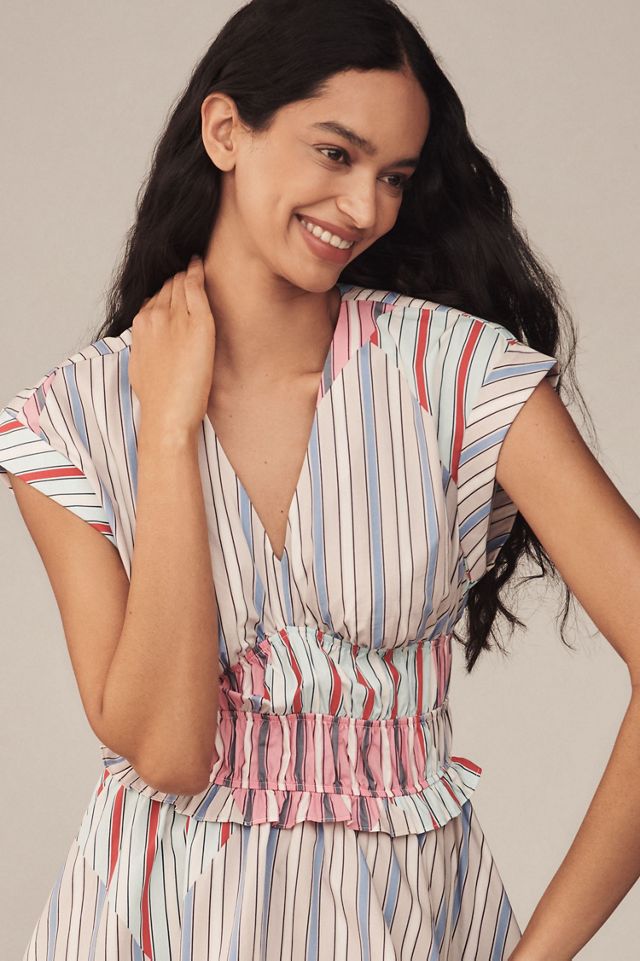 V-Neck Striped A-Line Mini Dress #1