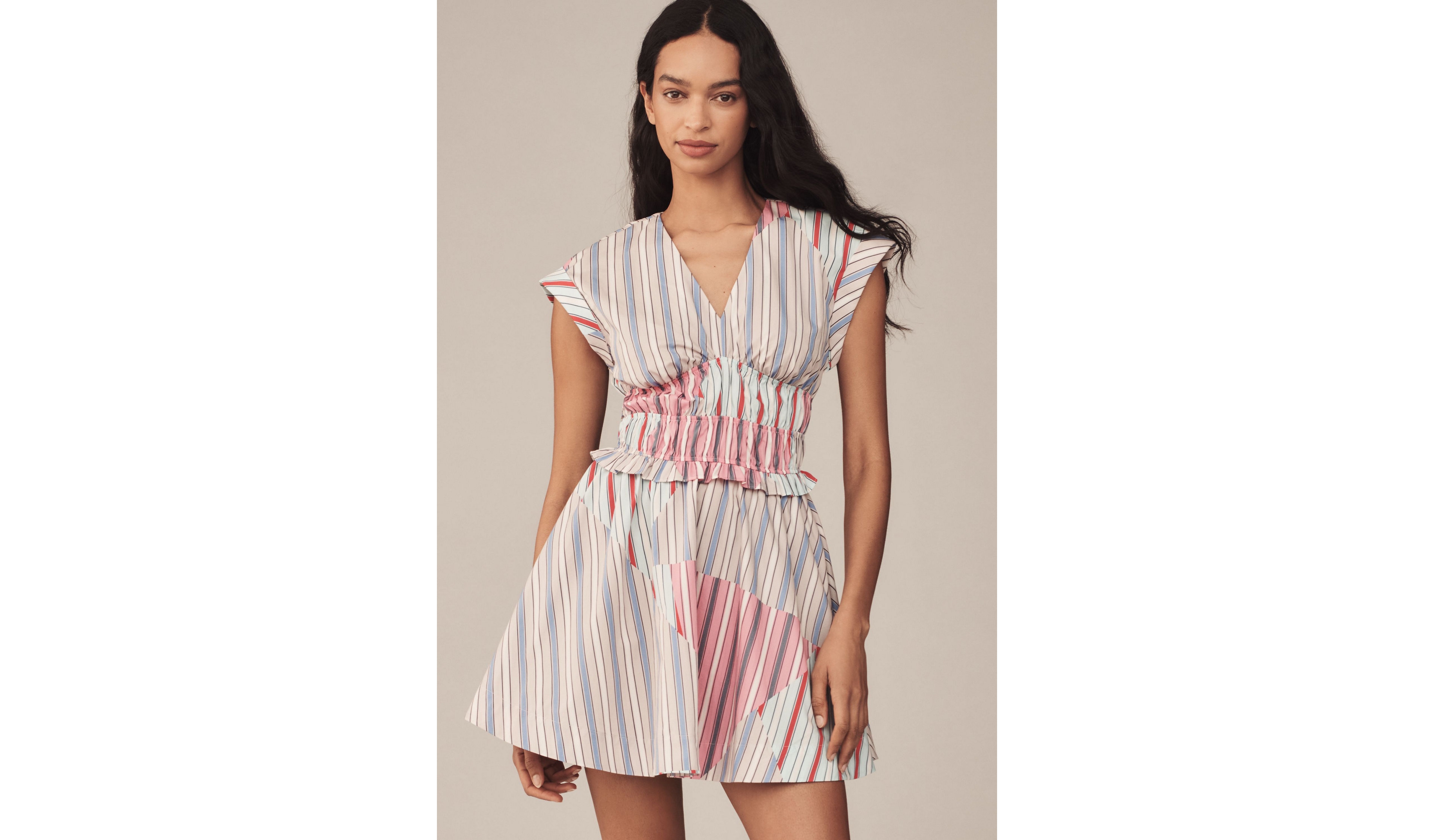 V-Neck Striped A-Line Mini Dress