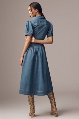 Pilcro Short-Sleeve Denim Midi Shirt Dress