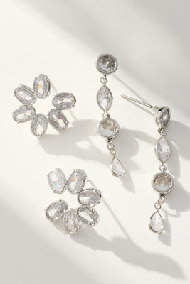 By Anthropologie Crystal Fete Earrings, Set Of 2 In Silver