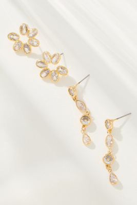 By Anthropologie Crystal Fete Earrings, Set Of 2 In Gold