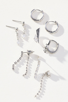 By Anthropologie Dripped Crystal Earrings, Set Of 4 In Silver
