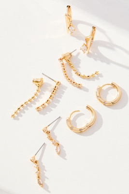 By Anthropologie Dripped Crystal Earrings, Set Of 4 In Gold