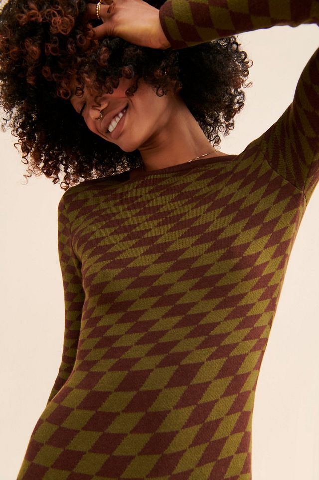 Moon River Grid Print Midi Sweater Dress #3