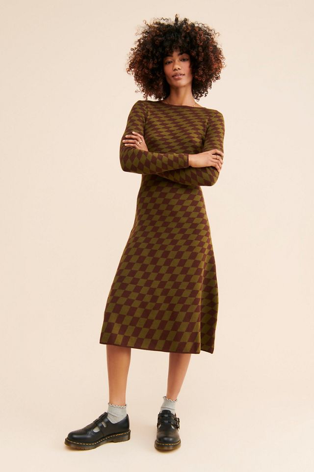 Moon River Grid Print Midi Sweater Dress #1