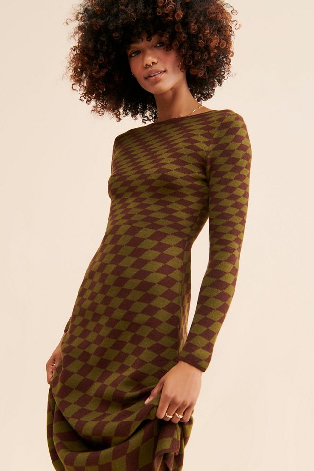 Moon River Grid Print Midi Sweater Dress #4