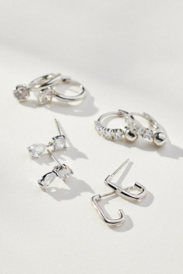 By Anthropologie Crystal Medley Earrings, Set Of 4 In Silver
