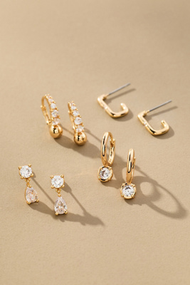 By Anthropologie Crystal Medley Earrings, Set Of 4 In Gold