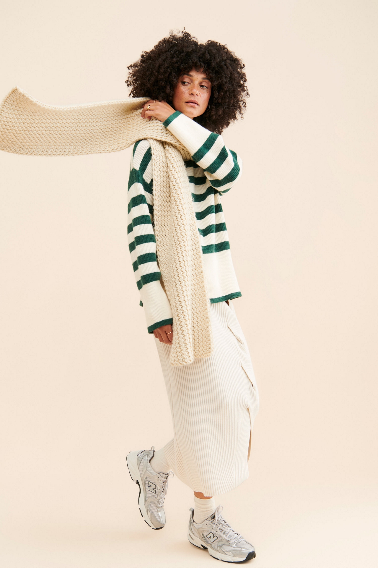 Flat White Striped Turtleneck Oversized Sweater