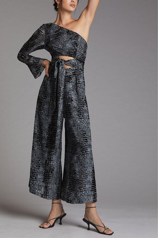 Geisha Designs One-Shoulder Burnout Velvet Jumpsuit #2