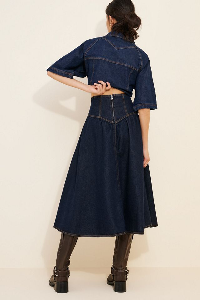 Pilcro Denim Lace-Up Drop Waist Midi Skirt #3