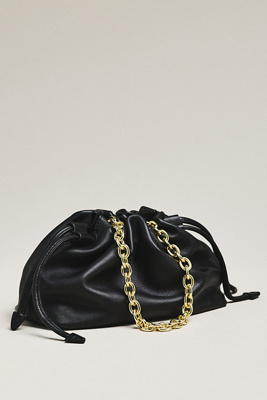 Studio Amelia Alexandra Leather Petite Drawstring Clutch In Black