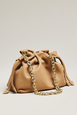Studio Amelia Alexandra Leather Petite Drawstring Clutch In Neutral