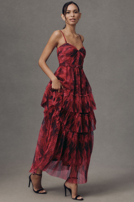 Madelina Pleated Tulle Tiered Maxi Dress