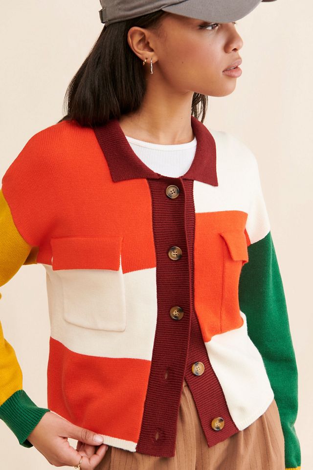 Flat White Colorblock Structured Cardigan #1