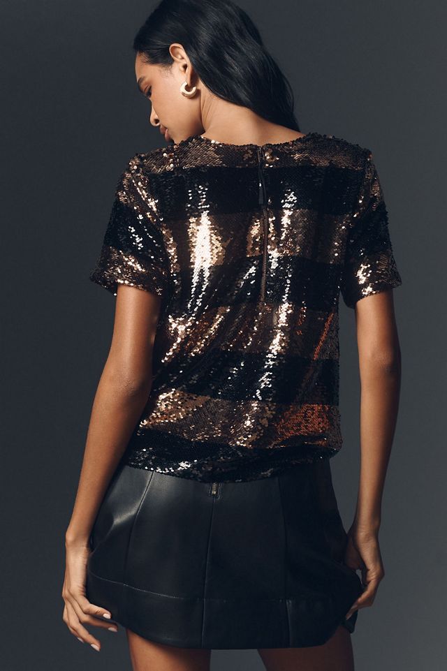 Maeve Short-Sleeve Sequin Striped Top #2