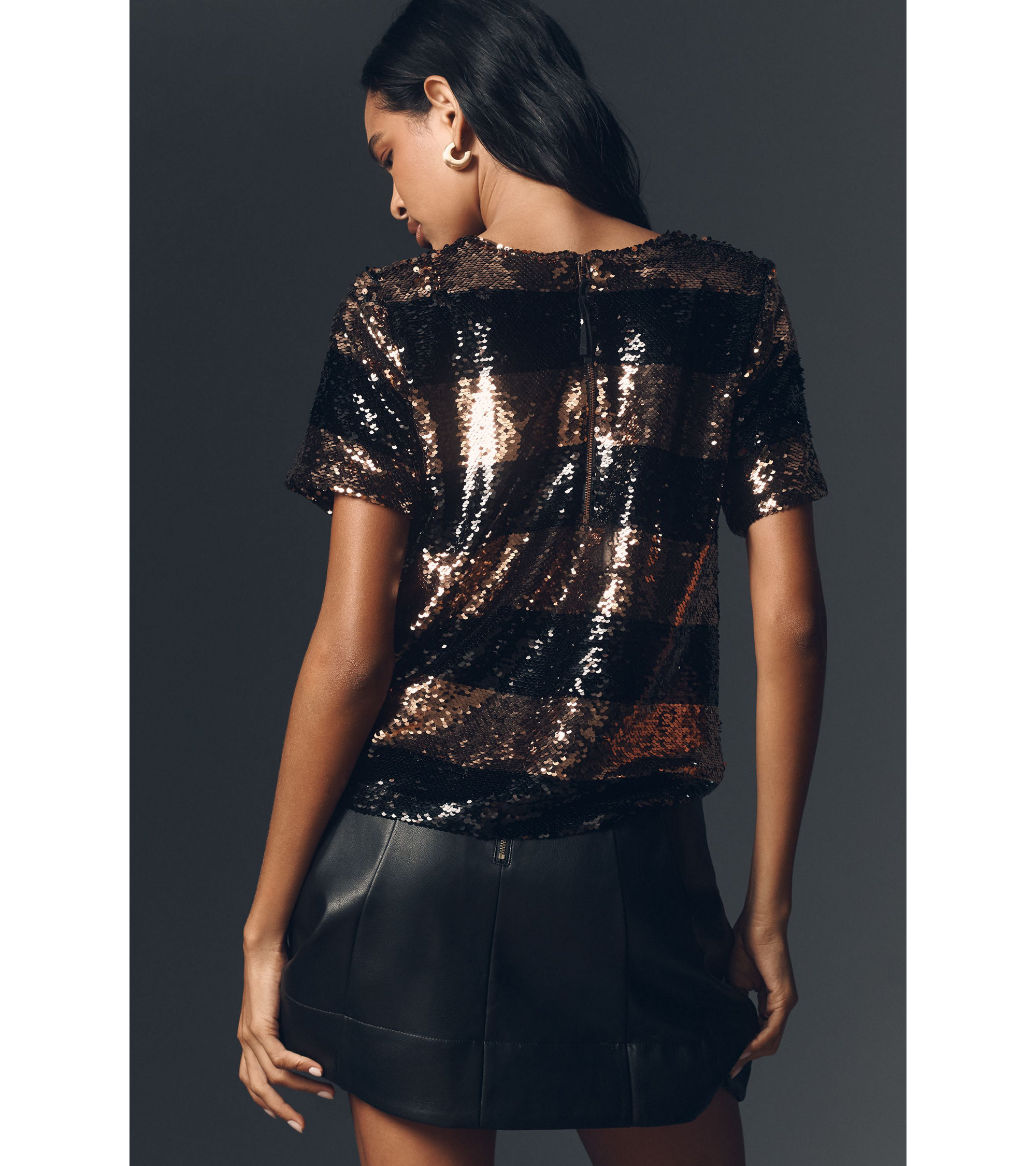 Maeve Short-Sleeve Sequin Striped Top — Image 3