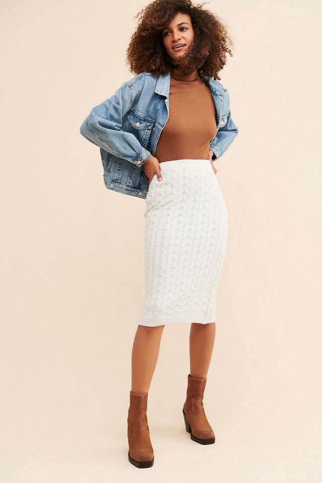 Flat White Calais Cable Knit Sweater Skirt #2