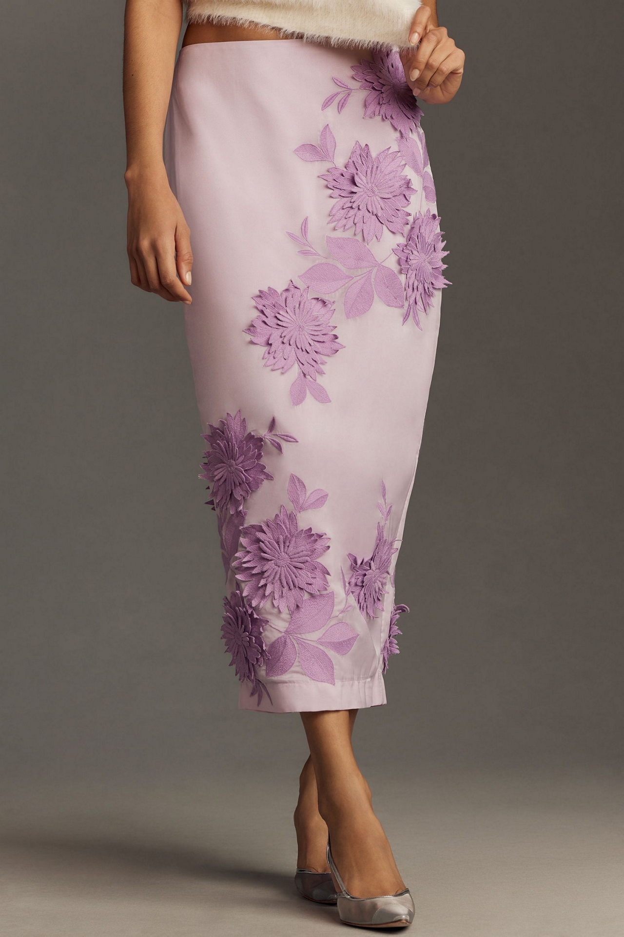 Maeve 3D Bloom Column Midi Skirt