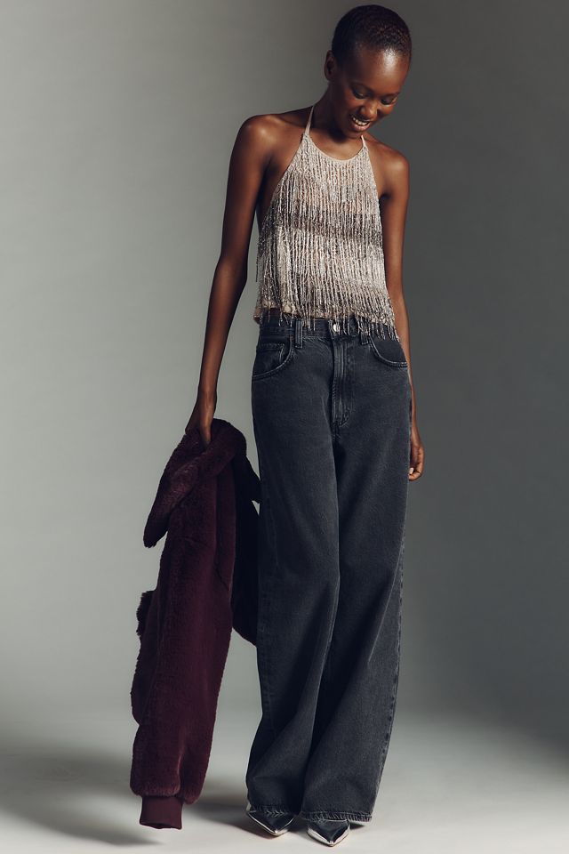 By Anthropologie Fringe Beaded Halter Cami #3