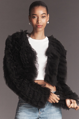 By Anthropologie Tulle Ruffle Bolero Jacket In Black