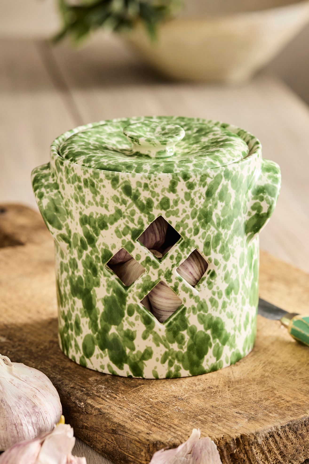 Speckled Ceramic Garlic Pot - Green, One Size